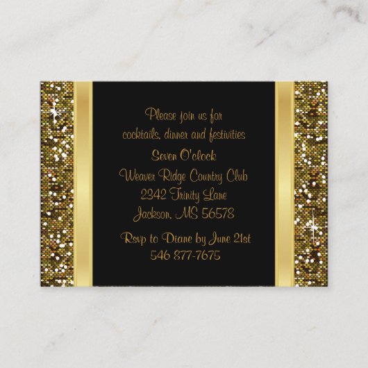 Gold Glitter Confetti en Black Elegance Informatiekaartje (Voorkant)