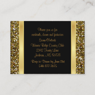 Gold Glitter Confetti en Black Elegance Informatiekaartje