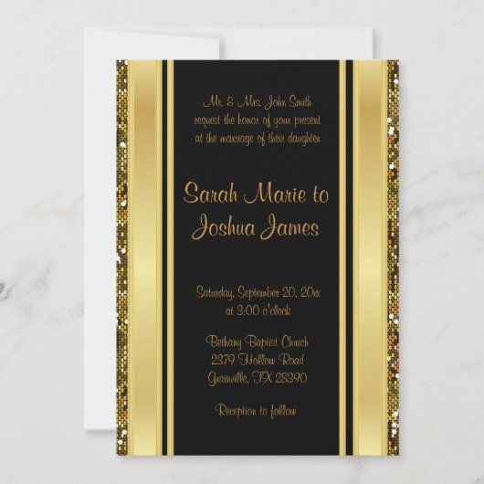 Gold Glitter Confetti en Black Elegance Kaart (Voorkant)