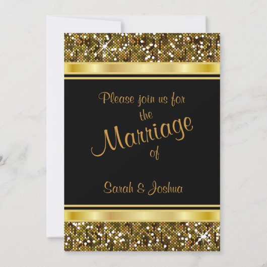 Gold Glitter Confetti en Black Elegance Kaart (Achterkant)