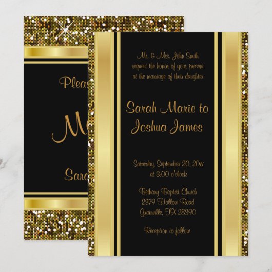 Gold Glitter Confetti en Black Elegance Kaart (Voorkant / Achterkant)