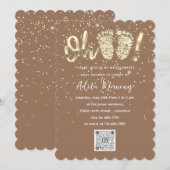 Gold Glitter Confetti Feet Baby Girl QR CODE Brown Kaart (Voorkant / Achterkant)