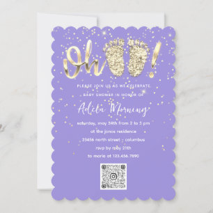 Gold Glitter Confetti Feet Baby Girl QRCODE Paars Kaart