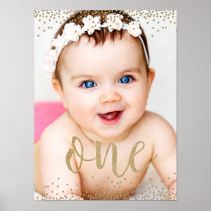 Gold Glitter Confetti First Birthday Poster