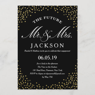 Gold Glitter Confetti Future   Engagement Party Kaart