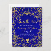 Gold Glitter Confetti Glam Cobalt Save the Date Aankondigingskaart (Voorkant / Achterkant)