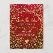 Gold Glitter Confetti Glam Red Save the Date Aankondigingskaart (Voorkant)