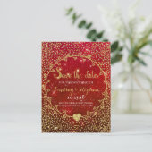 Gold Glitter Confetti Glam Red Save the Date Aankondigingskaart (Staand voorkant)