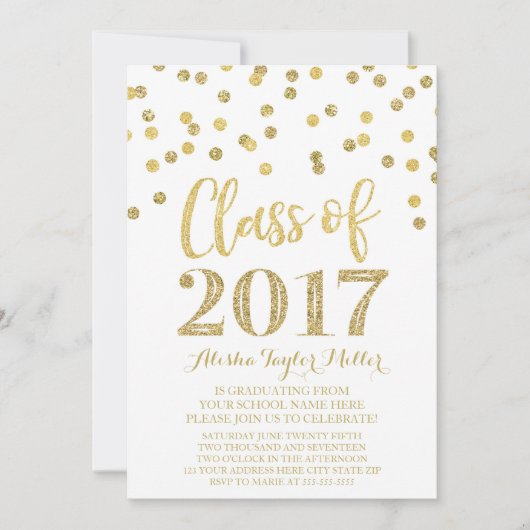 Gold Glitter Confetti Graduation Party 2017 Kaart (Voorkant)