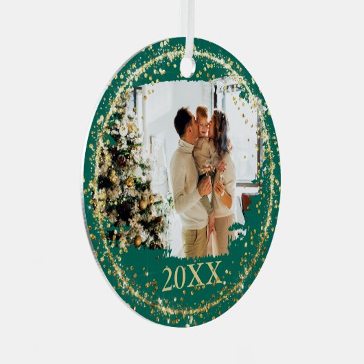 Gold Glitter Confetti Green Metalen Ornament (Voorkant Rechts)