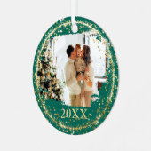 Gold Glitter Confetti Green Metalen Ornament (Voorkant links)