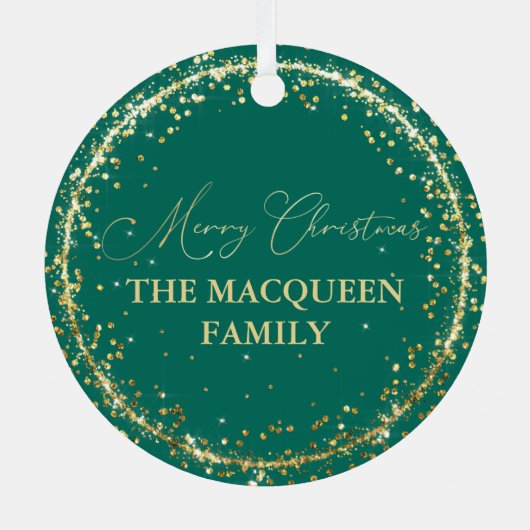 Gold Glitter Confetti Green Metalen Ornament (Achterkant)