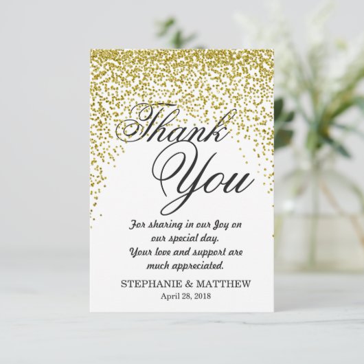 Gold Glitter Confetti - Hartelijk dank Bedankkaart (Staand voorkant)