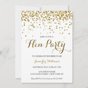Gold Glitter Confetti Hens Party Invite Kaart