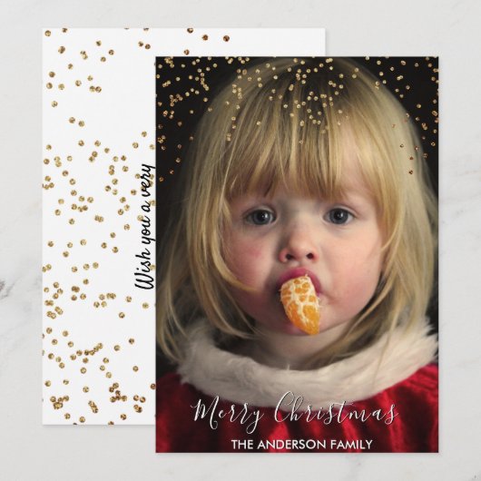 Gold Glitter Confetti kerstfoto Feestdagenkaart (Voorkant / Achterkant)