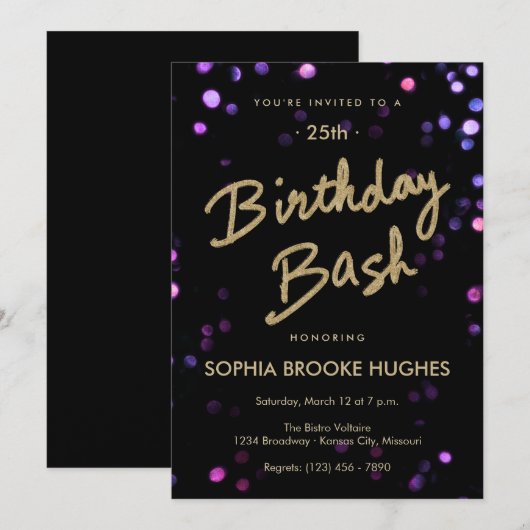 Gold Glitter & Confetti Lichten op zaterdag Kaart (Voorkant / Achterkant)