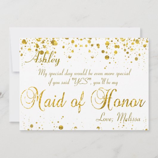 Gold Glitter Confetti | Maid of Honor Kaart (Achterkant)
