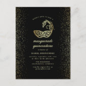 Gold Glitter Confetti Masquerade Quinceañera Uitnodiging Briefkaart (Voorkant)