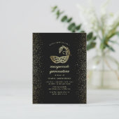 Gold Glitter Confetti Masquerade Quinceañera Uitnodiging Briefkaart (Staand voorkant)