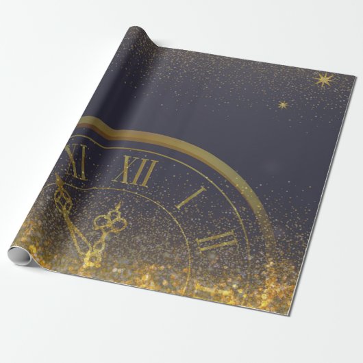 Gold Glitter Confetti middernacht Cadeaupapier (Uitgerold)