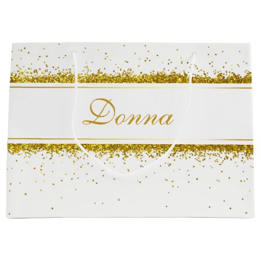 Gold Glitter Confetti Name - Large Gift Bag Groot Cadeauzakje (Voorkant)