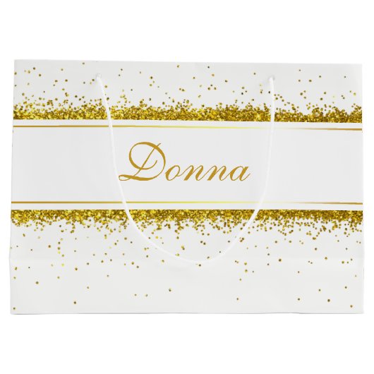 Gold Glitter Confetti Name - Large Gift Bag Groot Cadeauzakje (Achterkant)