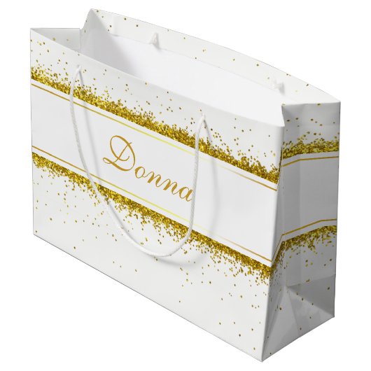 Gold Glitter Confetti Name - Large Gift Bag Groot Cadeauzakje (Achterkant Gekanteld)
