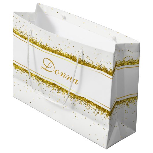 Gold Glitter Confetti Name - Large Gift Bag Groot Cadeauzakje (Voorkant Gekanteld)