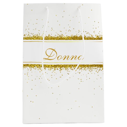 Gold Glitter Confetti Name - Medium Gift Bag Medium Cadeauzakje (Voorkant)