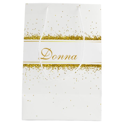 Gold Glitter Confetti Name - Medium Gift Bag Medium Cadeauzakje (Achterkant)