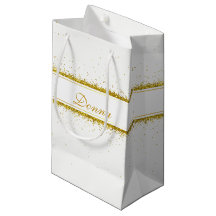 Gold Glitter Confetti Name - Small Gift Bag