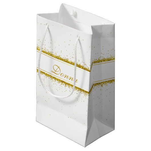 Gold Glitter Confetti Name - Small Gift Bag Klein Cadeauzakje (Voorkant Gekanteld)