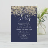 Gold Glitter Confetti Navy 40ste verjaardag Uitnod Kaart (Staand voorkant)