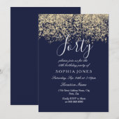 Gold Glitter Confetti Navy 40ste verjaardag Uitnod Kaart (Voorkant / Achterkant)