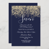 Gold Glitter Confetti Navy 7e verjaardag Uitnodigi Kaart (Voorkant / Achterkant)