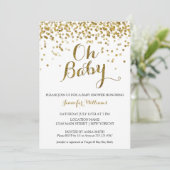 Gold Glitter Confetti Oh Baby, Baby shower nodigt  Kaart (Staand voorkant)