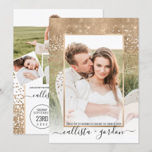 Gold Glitter Confetti Ombre Fotocollage Wedding Kaart