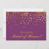 Gold Glitter Confetti Paars Maid of Honor Kaart (Voorkant)