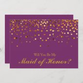 Gold Glitter Confetti Paars Maid of Honor Kaart (Voorkant / Achterkant)