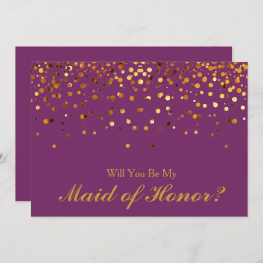 Gold Glitter Confetti Paars Maid of Honor Kaart (Voorkant / Achterkant)