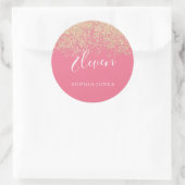 Gold Glitter Confetti Pink 11e verjaardag Ronde Sticker (Tas)