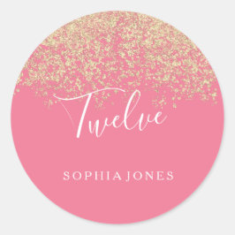 Gold Glitter Confetti Pink 12e verjaardag Ronde Sticker