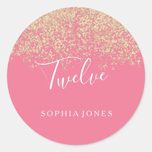 Gold Glitter Confetti Pink 12e verjaardag Ronde Sticker (Voorkant)