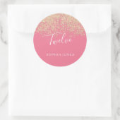 Gold Glitter Confetti Pink 12e verjaardag Ronde Sticker (Tas)
