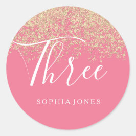 Gold Glitter Confetti Pink derde verjaardag Ronde Sticker