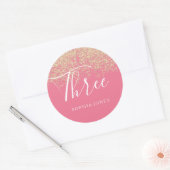 Gold Glitter Confetti Pink derde verjaardag Ronde Sticker (Envelop)