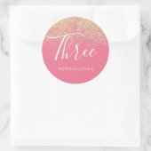 Gold Glitter Confetti Pink derde verjaardag Ronde Sticker (Tas)