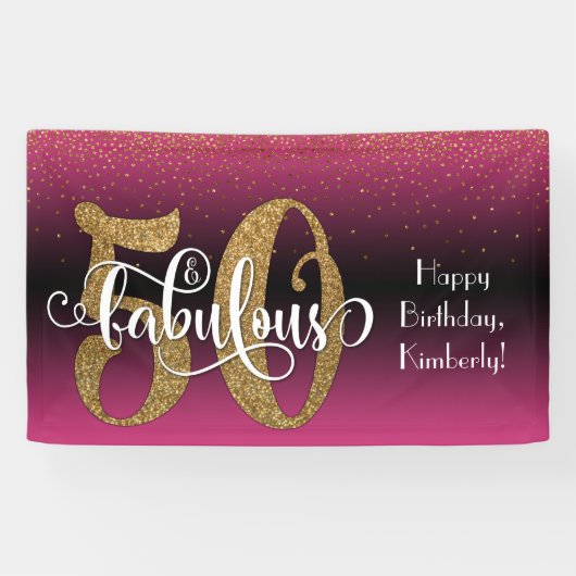 Gold Glitter Confetti Pink Ombre 50 & Fabulous Spandoek (Horizontaal)