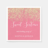 Gold Glitter Confetti Pink Sweet 16 Birthday Party Servetten (Voorkant)