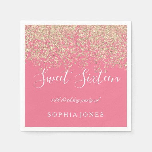 Gold Glitter Confetti Pink Sweet 16 Birthday Party Servetten (Voorkant)